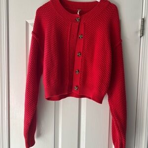 Free People Red Textured Cardigan